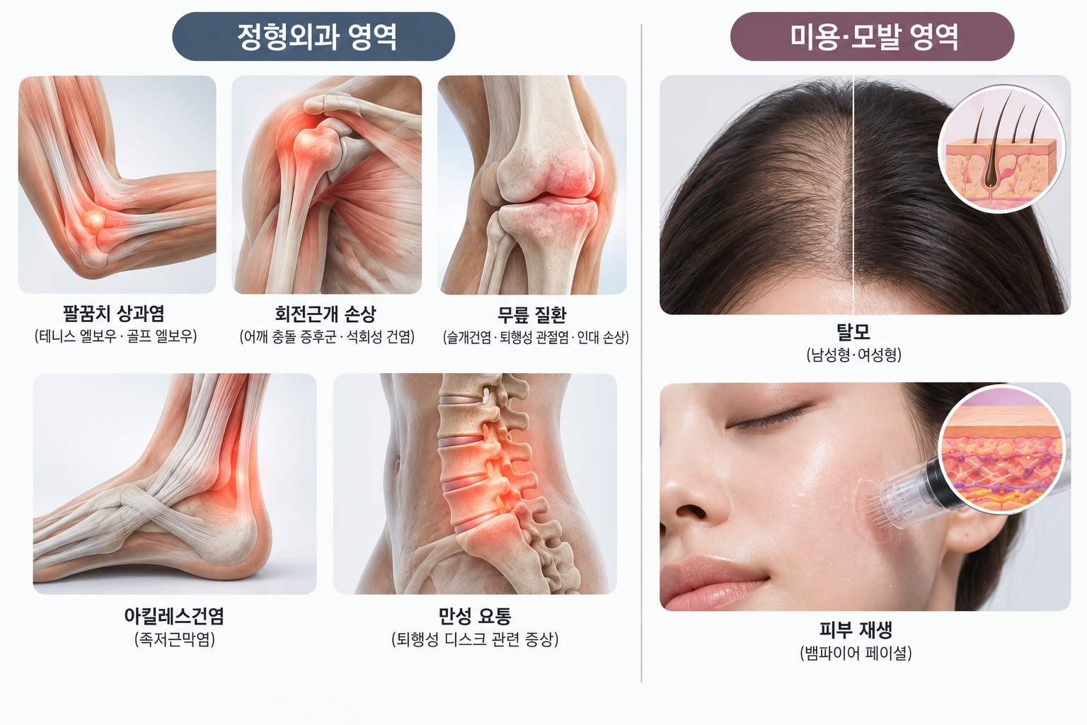 PRP가-활용되는-영역 PRP(혈소판 풍부 혈장) 치료 완전정리 — 원리부터 타 주사치료 비교까지