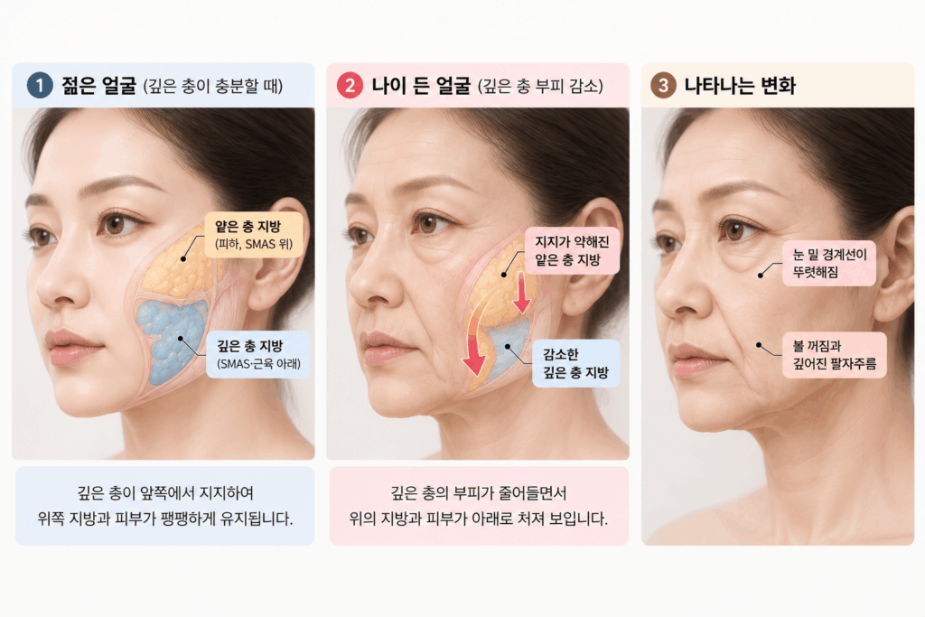 깊은-층-부피-감소-1024x683 노화에 따른 얼굴 지방 구획의 변화 — 재생의학적 접근