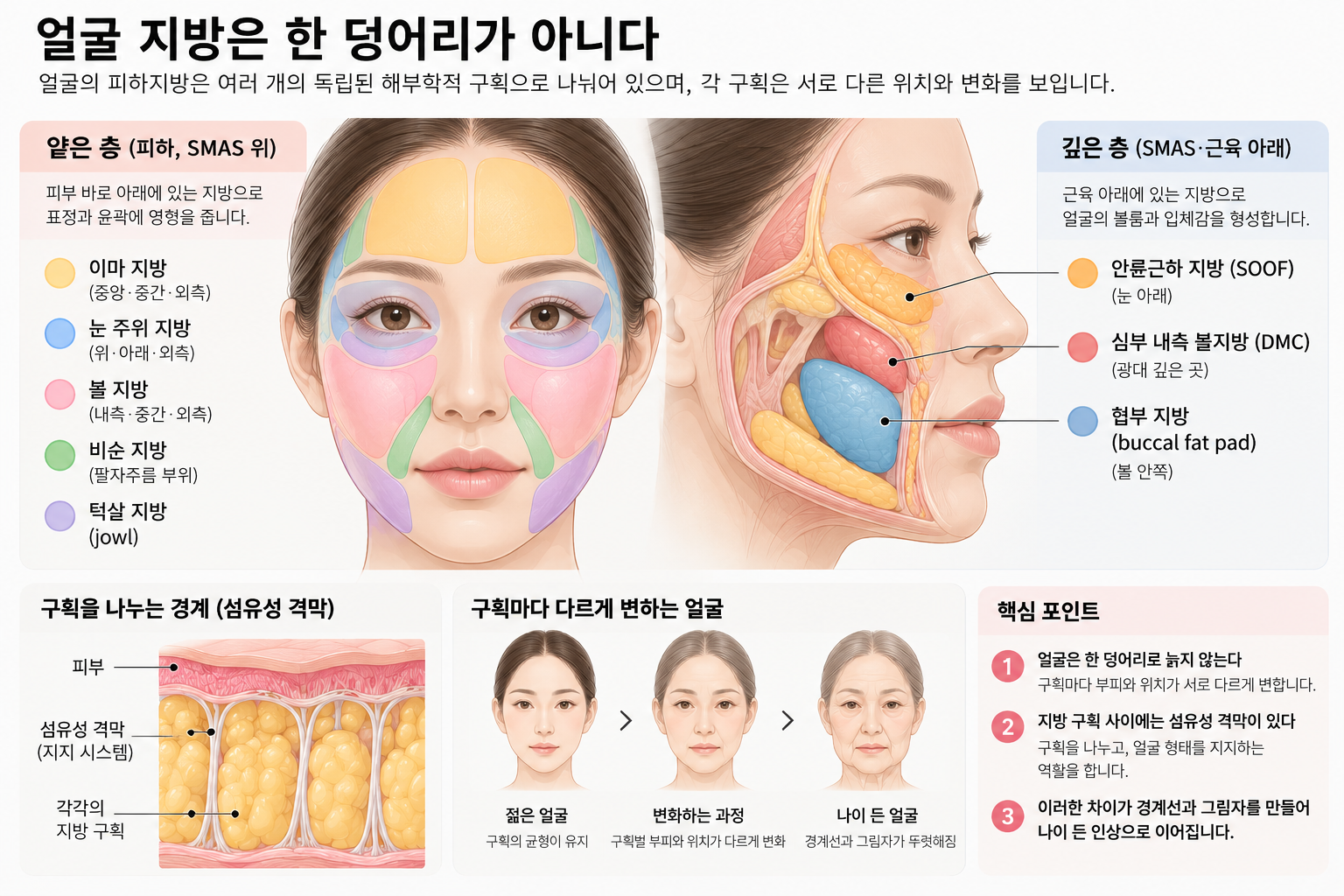 얼굴-지방-해부학적-구조 노화에 따른 얼굴 지방 구획의 변화 — 재생의학적 접근